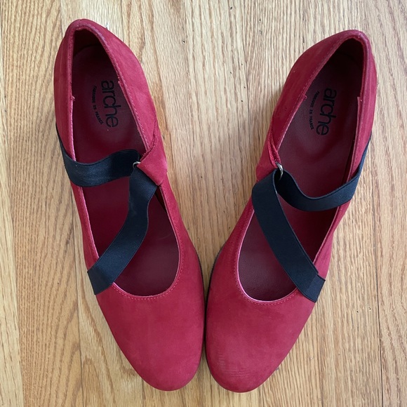 Arche Shoes - Arche France Suede Mary Jane Wedges Red 40